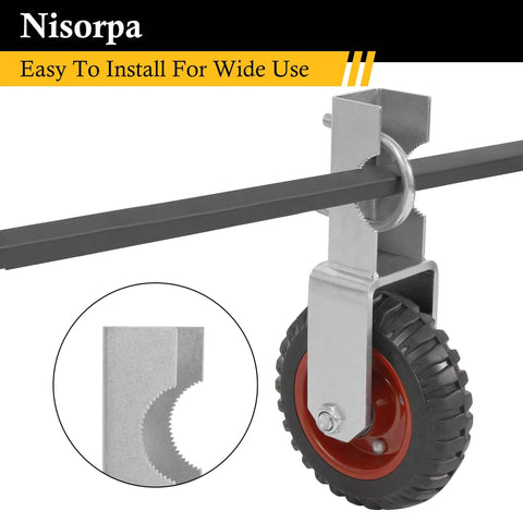 6 Inch Gate Wheel Set For Farm Gates, 2 Pack Gate Support Wheels With Adjustable 1-3/8 To 2-1/2 Inch Gate Use, visible mounted wheel