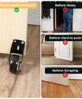 4 Pack Gate Wheels With Anti Friction Casters For Vertical Mount Door Bottom Gates Support For Garden Gates Fence And Furniture Such As Tables Sofas And More Two Inch Heavy Duty Metal Gate Casters installed on door with smooth movement compared to noisy and scraping doors without them.