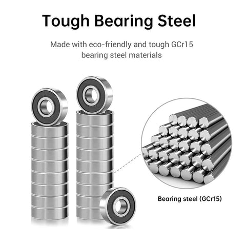 Image of 20-Pack 608-2RS Sealed Deep Groove Ball Bearings in GCr15 Bearing Steel with Double-Rubber Shields illustrating toughness.