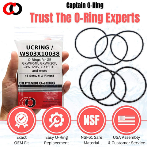 Replacement O Rings Kit For GE Water Filter Housings UCRING WS03X10038 3 Set Includes Six O Rings on display in packaging.