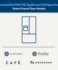 Compatibility diagram for RPWFE Replacement Water Filter For Refrigerator Reducing Lead, Microplastics, PFOA And PFOS, showing compatible GE French-door models.