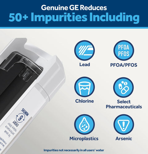 XWFE Refrigerator Water Filter Compatible With GE Appliances Models, genuine replacement reduces 50+ impurities including lead and microplastics