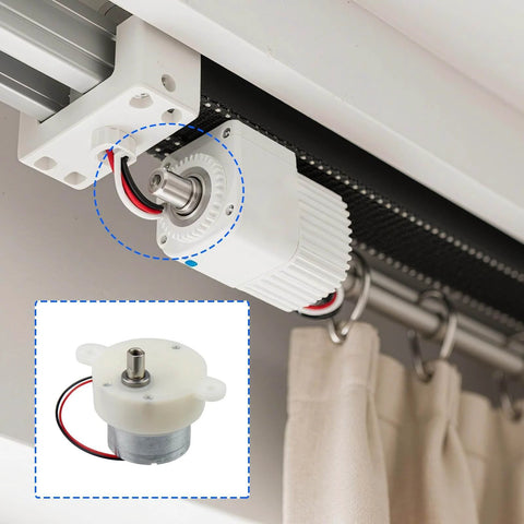 ✝️ Gear Motor 10 mm Shaft Size 3-Pack 100Rpm Gear Motor High, installed in curtain system, used for power transmission and rotation.