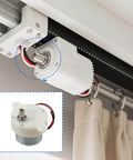 Gear Motor 10 mm 5Rpm installed in curtain system, showing strong housing and smooth mesh for industrial use, focus on power transmission efficiency.