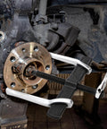 2 Jaw Gear Puller, 10 Inch Two Claw Gear Puller Tool in use on metallic machinery for bearing removal, adjustable steel construction