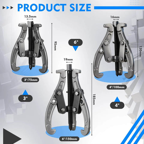 Heavy Duty Gear Puller Set With 3 4 And 6 Inch Jaws Three Jaw Puller Kit Forged Pulley Remover