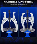 Reversible 3-jaw design of Gear Puller Set, 3" 4" 6" 8" 3 Jaw Puller Kit for Pulley Gear Bearing Flywheel Removal