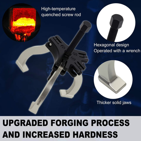 Gear Puller Set, 3" and 7" Puller Kit showcasing upgraded steel jaws and hexagonal screw rod for enhanced durability.