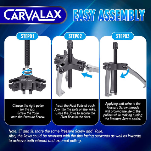 Heavy Duty Gear Puller Set With 2T 5T And 5T Wide Spread Jaws Durable CRV Steel Reversible 2 And 3 Jaw Bearing And Pulley Pullers Pro Grade Tool