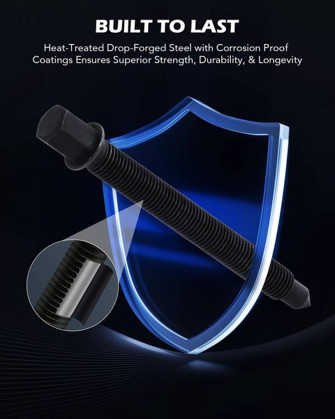 Gear Puller Set bolt detail against graphic shield, showcasing durability and corrosion-resistant material