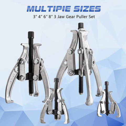Beast Gear Puller Set With 3, 4, 6 And 8 Inch Pullers And 2 And 3 Jaw Hubs Bearing Separator for removing gears, sprockets