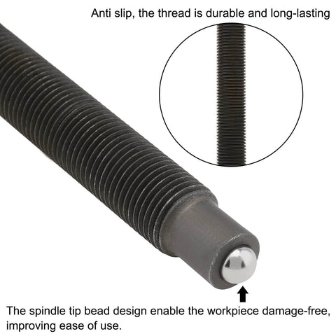 Close-up of the spindle tip and threaded section of the Heavy Duty 8 Inch Two Jaw Gear Puller With Reversible Claws For Internal And External Bearing And Pulley Removal.