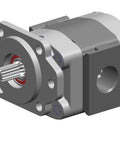 Front view of Buzile Gear Pump Motor BGM20A846QUYL20-25 Replacement P21A646QUYL20-25 with side ports and drive shaft visible.