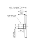 Technical diagram of 13-tooth spline shaft for Magister Hydraulics Gear Pump 13 Tooth Spline Shaft 1.7 CID 5-22 GPM CCW Rotation, Cast Iron Hydraulic Gear Pump, Outlet Port - SAE 10, Inlet Port - 12, 3600 PSI 2-Bolt B Mount