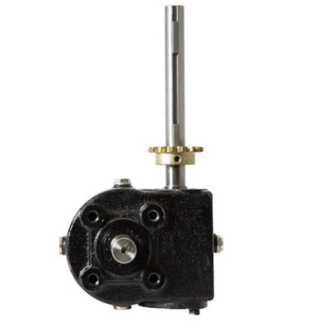 Front view of Gearbox 1-Pack Buyers Products 1410720 Saltdogg for rotary equipment and power transmission, showing strong housing and shaft.