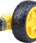 Geared DC Motor 3V To 12V attached to plastic tire, for four-wheel drive toy cars and robotics DIY kit.