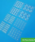 Ultra Quiet Gel Bumpers 104 Piece Variety Pack With Multi Compound Polyurethane Skin And Gel Core, displayed on blue background