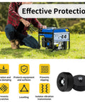 Person operating a generator outdoors with highlights of protective features like vibration damping and surface protection.
