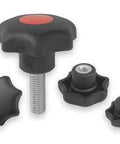 3 8 16 UNC Grip Knob 63 mm Diameter 40 mm Height German Made For Machinery Fixtures And Clamps, black star shape, front view