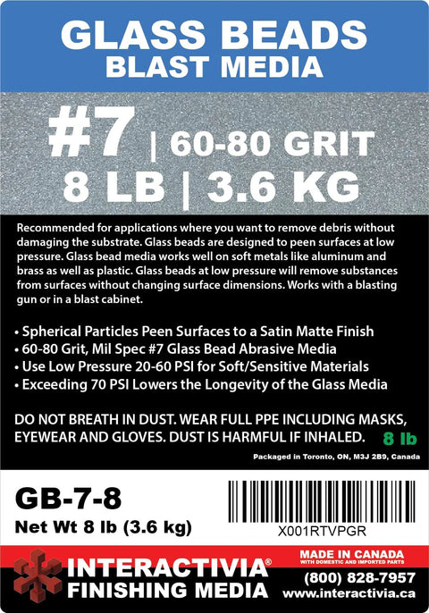 Glass Bead Blast Media For Precision Finishing Medium Grit 60 80 Mesh In An 8 Pound Bag 3.6 Kilograms with product specifications.