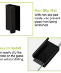 Glass Finger Edge Pull Set black non-magnetic handle clips, 5-6mm thick glass cabinets, easy no-drill installation, display cabinet doors.