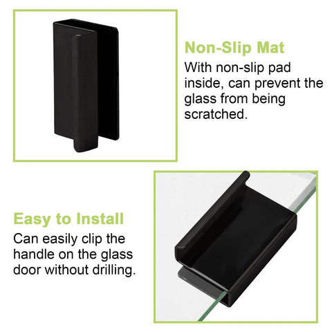 Glass Finger Edge Pull Set black non-magnetic handle clips, 5-6mm thick glass cabinets, easy no-drill installation, display cabinet doors.