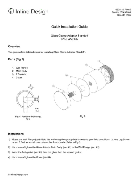 Installation guide for Stainless Steel Glass Clamp Standoffs Round Large Heavy Duty 2 Inch Inline Design Pack Of 2 Satin Finish.