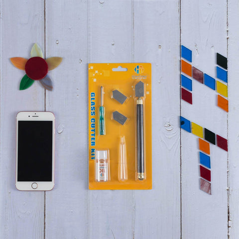 Pro Grade Glass Cutter With Automatic Oil Feed, 2mm–20mm Cutting Range For Mirrors, Tiles And Mosaic, DIY Kit With Phone For Scale