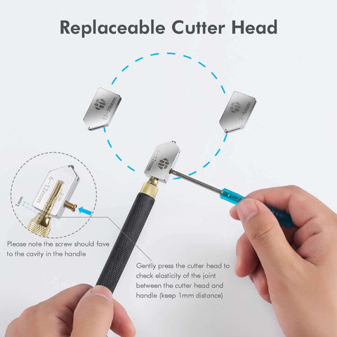 Pro Grade Glass Cutter With Automatic Oil Feed replaceable cutter head demonstration for DIY projects and pros