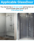 Sliding Shower Door Bottom Track With One Half Inch Groove For Seven Sixteenth Inch Thick Glass Gray Two Piece Set Three Inch Track Length And Nine Sixteenth Inch Wall Height Durable Plastic Channel Replacement For Framed And Frameless Doors installed view.