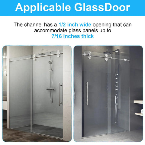Sliding Shower Door Bottom Track With One Half Inch Groove For Seven Sixteenth Inch Thick Glass Gray Two Piece Set Three Inch Track Length And Nine Sixteenth Inch Wall Height Durable Plastic Channel Replacement For Framed And Frameless Doors installed view.