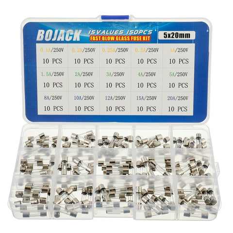 Inline Fuse Holder Kit With 16 AWG Red Wire And 5x20mm Glass Fast Blow Fuses, 150 Piece Assortment Including 10 Holders, 0.1A To 20A In 15 Values, 250V Rating, Dope DIY Fuse Kit For Projects And Repairs