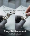 Installation process of Must-Have Glass Fuse Kit with fast blow fuses in electronics repair.