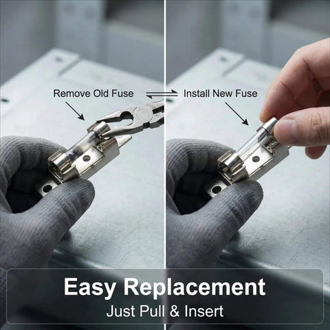 Installation process of Must-Have Glass Fuse Kit with fast blow fuses in electronics repair.