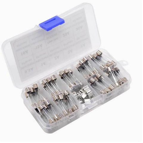 72 Piece Glass Fuse Set 6x30mm Assortment 0.5A to 30A with Holder in Organized Box for DIY Electronics Repair