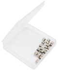 Fast-Blow Mini Fuse F2.5AL, 2.5A 125V Glass Fuse, 10 Pack open in clear box packaging