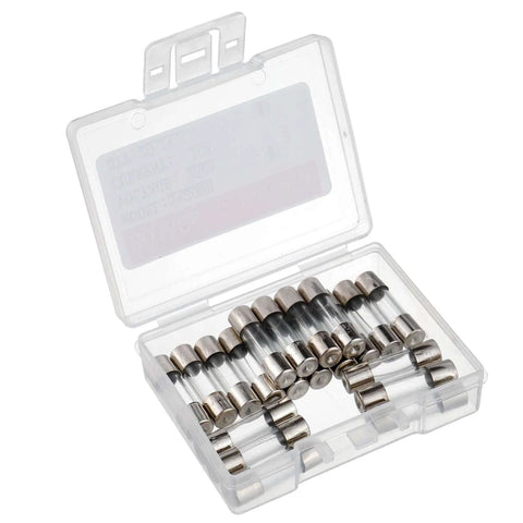 10A 250V Fast Blow 5x20mm Glass Fuse Pack Of 20 For Electronics And DIY Projects in plastic storage case