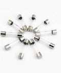 12 glass fuses arranged in a circle, part of 72 Piece Glass Fuse Set 6x30mm Assortment 0.5A to 30A with Holder in Organized Box.