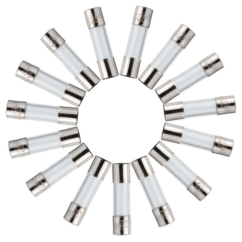 Fast Blow Glass Fuse Assortment Kit, 200 Pcs, Mixed 5x20mm And 6x30mm Fuses, 250V, 1A To 20A Range, 15 Fuse Types, displayed in circle