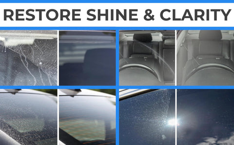 Comparison of glass surfaces before and after using Cerium Oxide Glass Polish Pro, showcasing restored clarity and shine.