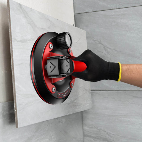 8-Inch Glass Suction Cup With Metal Handle, Electric Vacuum Lifter Clamp in use on tile surface