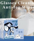 Box of Anti Fog Lens Wipes 200 Count Pre Moistened Glasses Screen Cleaner Portable near person wearing glasses