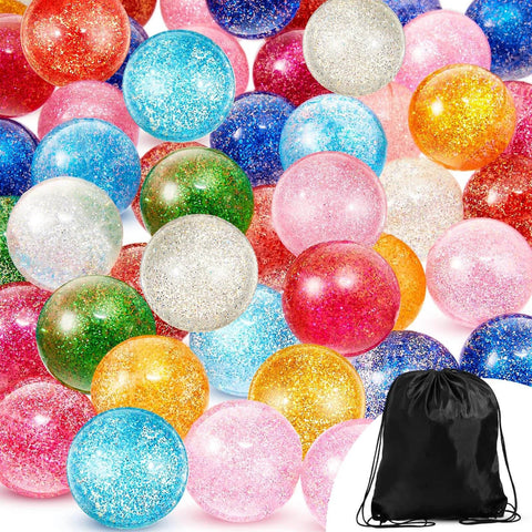 60 Pcs 45 mm Large Bouncy Balls Glitter Bounce Ball Bulk with Storage Bag Large Bouncy Balls for Goodie Bag Fillers Birthday Party Favors, Assorted Colors(Classic)