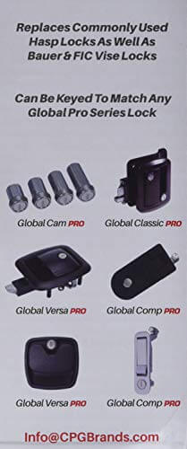 Upgrade your old style hasp latch with a rugged Black Global Bar PRO Cambar Latch, featuring various Global Cam PRO and Global Versa PRO lock options displayed.
