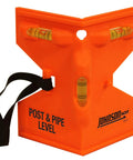 GloOrange Post Level With Hands Free Operation Provides Precise Leveling And Plumb Readings Using A Bright Orange ABS Body And A Secure Rubber Strap Ideal For One Person Setup On Posts Pipes Fences Decks And Rails.