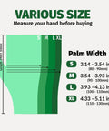 Size chart for Heavy Duty Vinyl Gloves Latex Free Powder Free Medium Size 100 Count Food Safe, showing palm width dimensions.