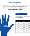 Glove sizing chart for Black Nitrile Exam Gloves 3.5 Mil 1200 Textured Grip Latex Free Powder Free, showing hand measurements in inches and cm.