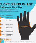 Black Nitrile Gloves 4 Mil Powder Free Latex Free Food Safe Large 100 Count sizing chart with measurement instructions.