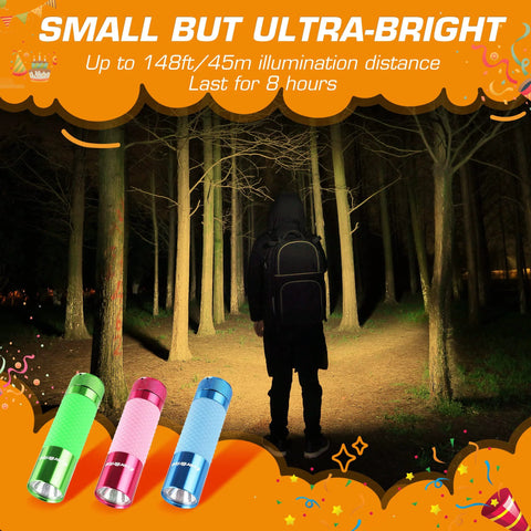 Three Pack Glow In The Dark Aluminum Mini Flashlights With Nine AAA Batteries Included For Camping Hiking Outdoor Emergencies Compact Rugged Aluminum Body In Assorted Colors