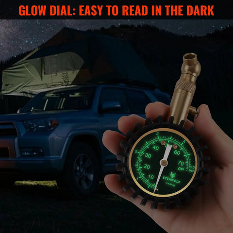 Tire Pressure Gauge 0-75 PSI With Large Glow Dial Calibrated To ANSI B40.1 Grade A Plus Minus 1 Percent For Cars Trucks Motorcycles